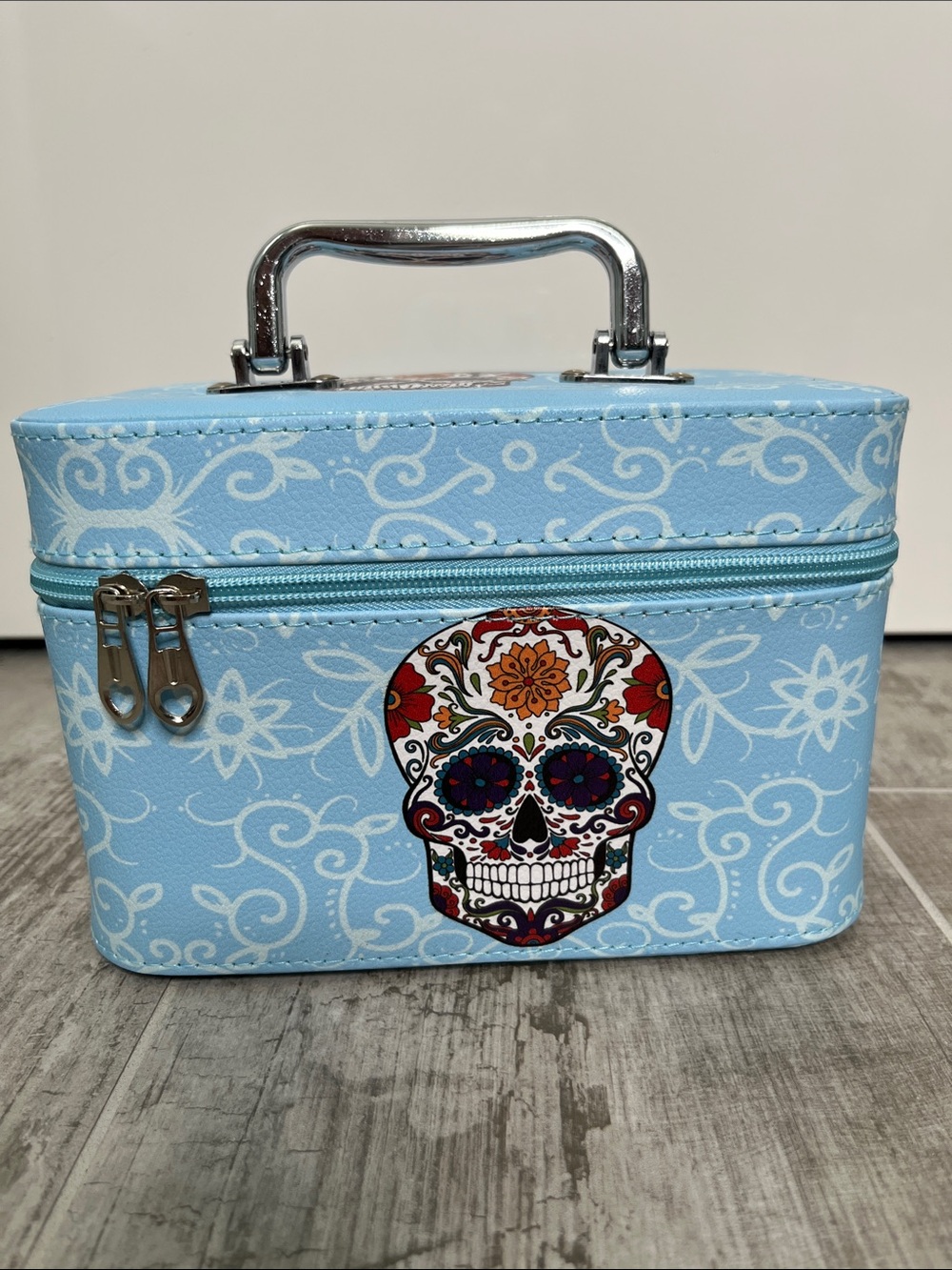 Blue Sugar Skull Cosmetic Case